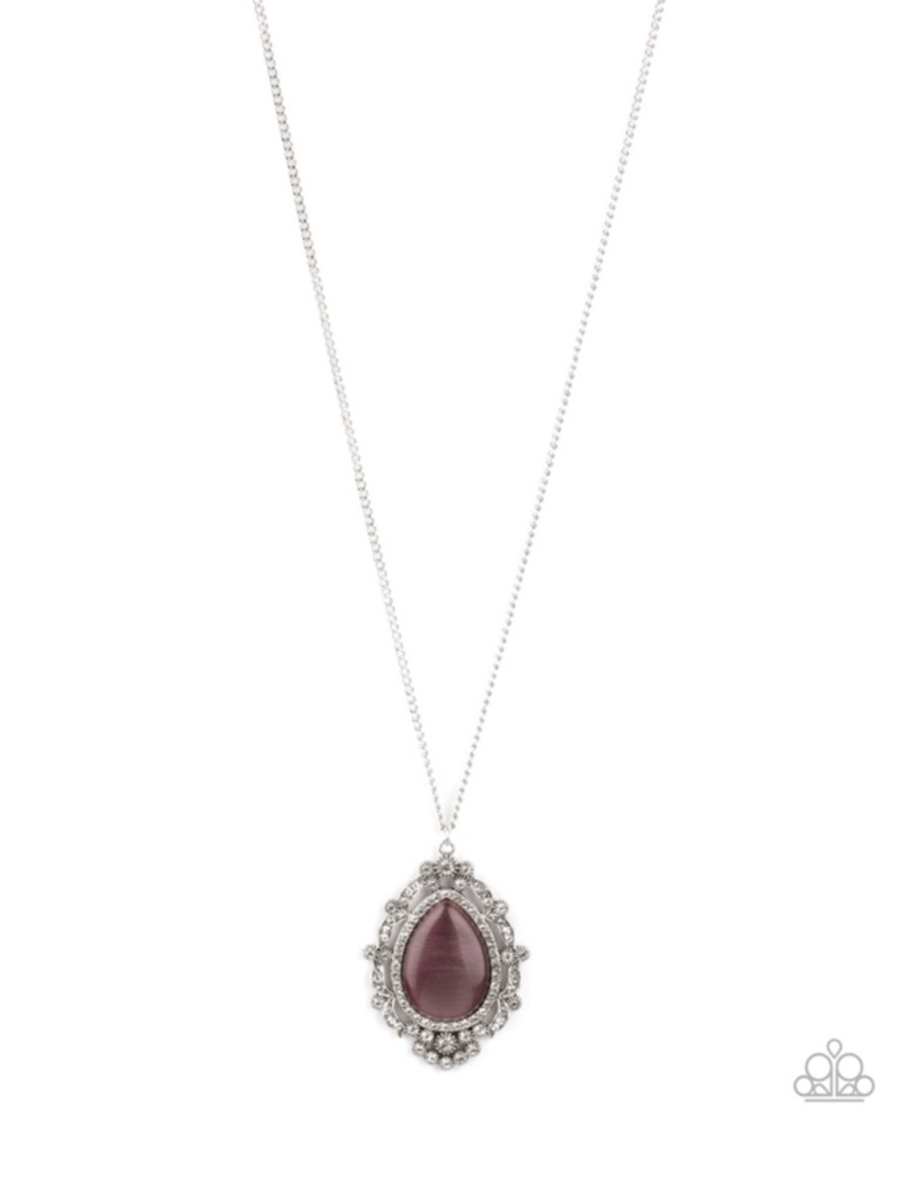 N-92 Silver and Purple Teardrop Pendant Necklace with Matching Earrings